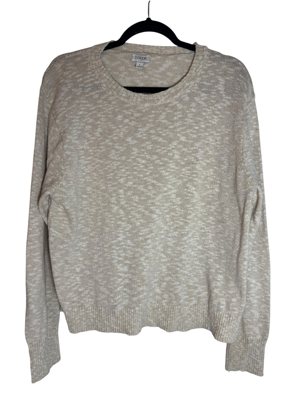 J. Crew Women's Tan & Cream Marled Cotton Crewneck Large Sweater